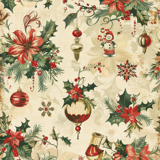 Vintage Christmas Fabric Texture with Holiday Ornaments and Floral Pattern Christmas vintage texture preview