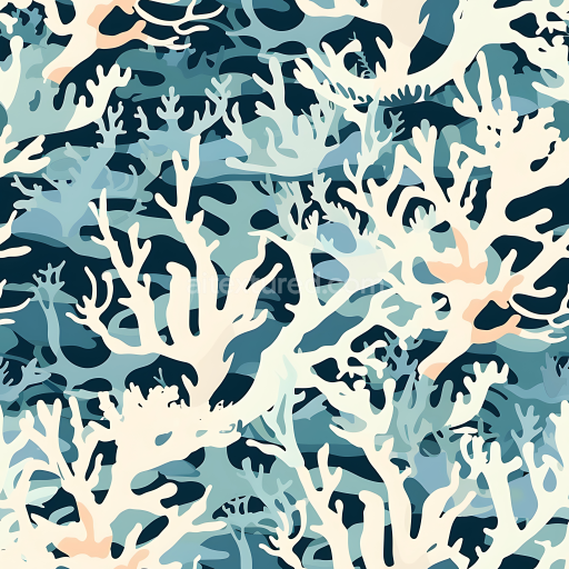 Seamless 3D Ocean Coral Camouflage PBR Texture with Blue and Cream Organic Shapes