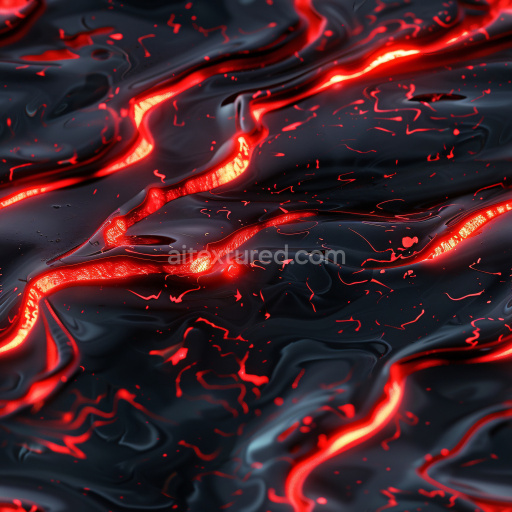 Seamless 3D PBR Texture of Glossy Black Surface with Red Lava Glow