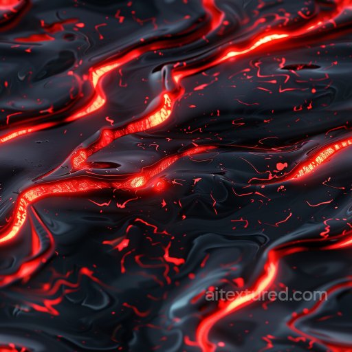 Seamless 3D PBR Texture of Glossy Black Surface with Red Lava Glow texture preview