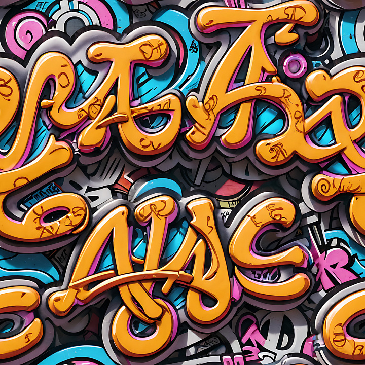 Vibrant Orange Graffiti Letters on Multicolor Background seamless PBR texture preview