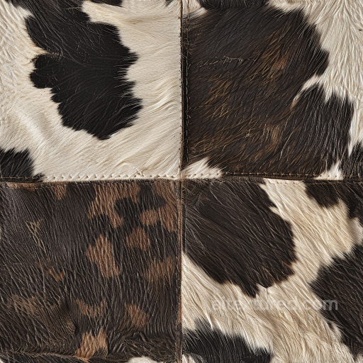 Cowhide Leather Patchwork PBR Texture with Natural Fur Grain and Stitched Panels seamless Leather PBR texture