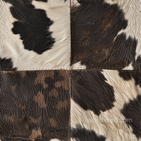 Cowhide Leather Patchwork PBR Texture with Natural Fur Grain and Stitched Panels Leather texture preview