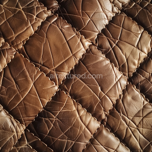 Seamless 3D Quilted Brown Leather PBR Texture with Wrinkled Surface and Distinct Stitching
