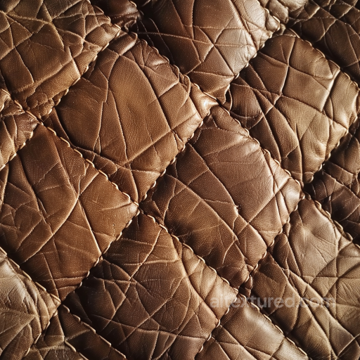 Quilted Brown Leather PBR Texture with Wrinkled Surface and Distinct Stitching seamless Leather PBR texture