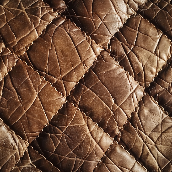Quilted Brown Leather with Wrinkled Surface and Distinct Stitching seamless PBR texture preview