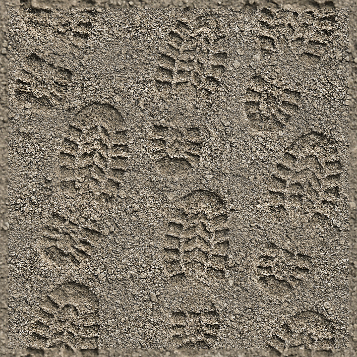 Gravel Impressions With Boot Prints On Rough Surface seamless PBR texture preview