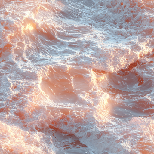 Water PBR Texture Featuring Foamy Ocean Waves with Warm Light Reflectance seamless Water PBR texture