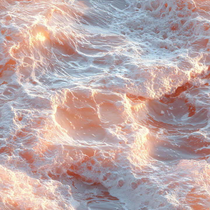 Water Featuring Foamy Ocean Waves with Warm Light Reflectance seamless PBR texture preview