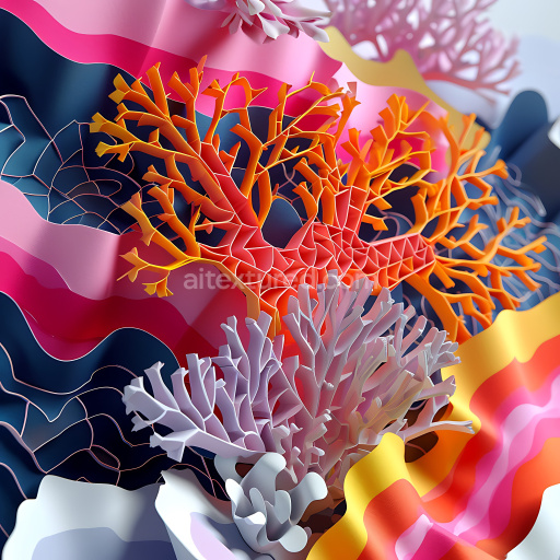 Seamless 3D PBR Texture Featuring Bright Orange and Pink Coral Patterns