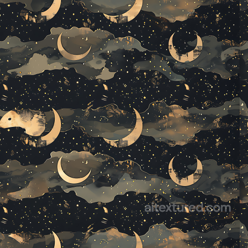 Stylized Celestial Camouflage PBR Texture with Crescent Moon Motifs and Cloud-Like Shapes seamless Color Camouflage PBR texture