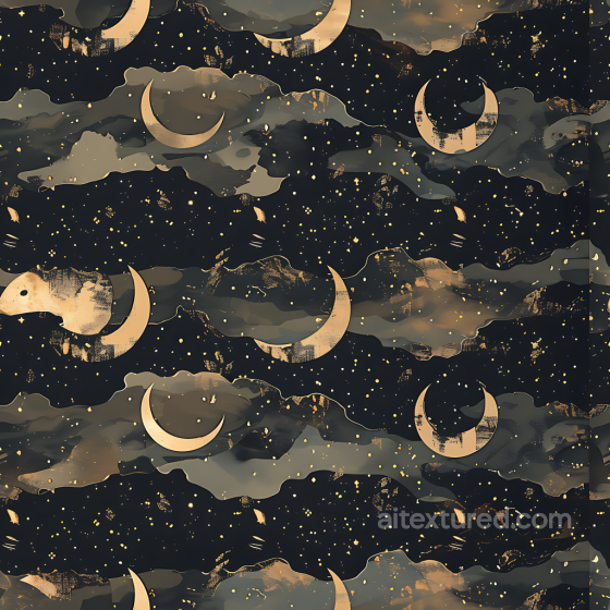 Stylized Celestial Camouflage PBR Texture with Crescent Moon Motifs and Cloud-Like Shapes Color Camouflage texture preview