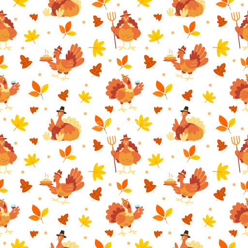 Pattern Bundle - Seamless 3D Pattern PBR Texture Featuring Festive Thanksgiving Turkeys and Autumn Leaves texture preview