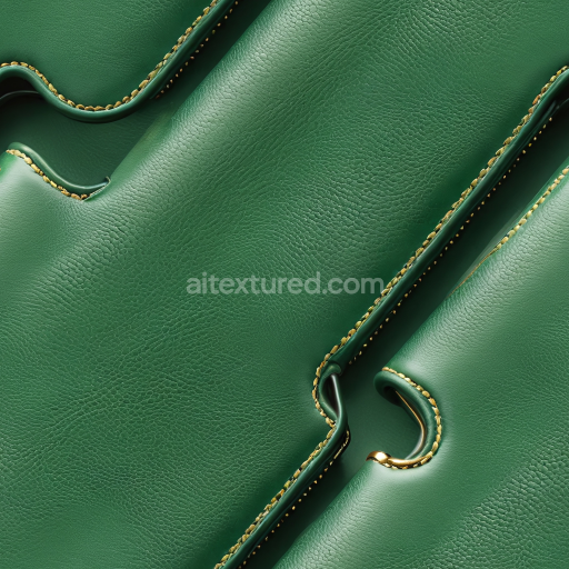 Seamless 3D Green Leather PBR Texture Featuring Fine Grain and Gold Stitching