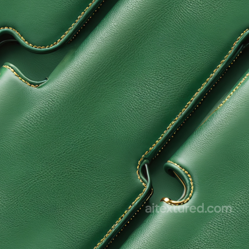 Green Leather PBR Texture Featuring Fine Grain and Gold Stitching seamless Leather PBR texture