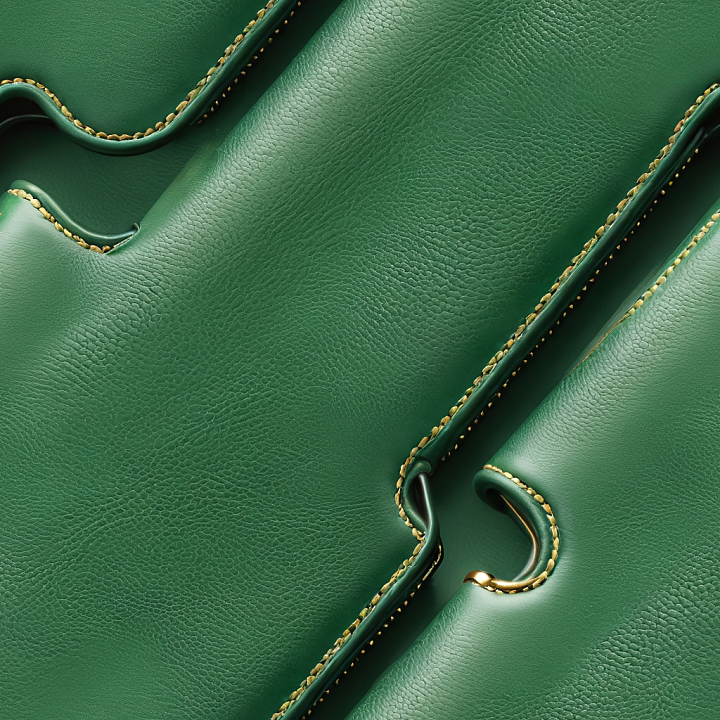 Green Leather Featuring Fine Grain and Gold Stitching seamless PBR texture preview