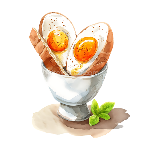 Breakfast Illustration of Boiled Eggs in an Egg Cup with Soldiers Strips