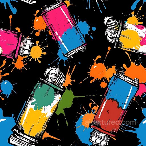 Graffiti - Seamless 3D PBR Texture of Colorful Spray Paint Cans with Splatter Pattern texture preview