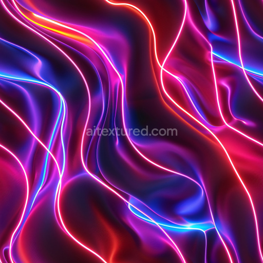 Seamless 3D PBR Texture Featuring Glossy Flowing Surfaces with Vibrant Neon Streaks