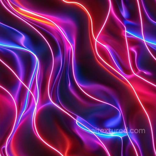Seamless 3D PBR Texture Featuring Glossy Flowing Surfaces with Vibrant Neon Streaks texture preview