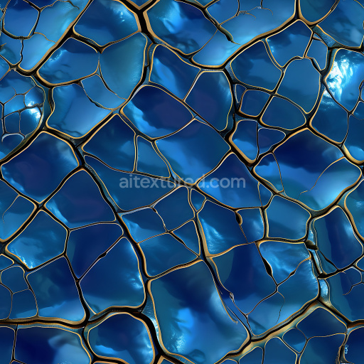 Seamless 3D Cracked Blue Glass PBR Texture with Glossy Reflective Surfaces