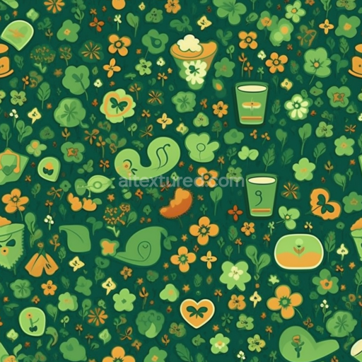 Seamless 3D PBR St Patrick Fabric Texture with Celtic Floral and Symbolic Motifs