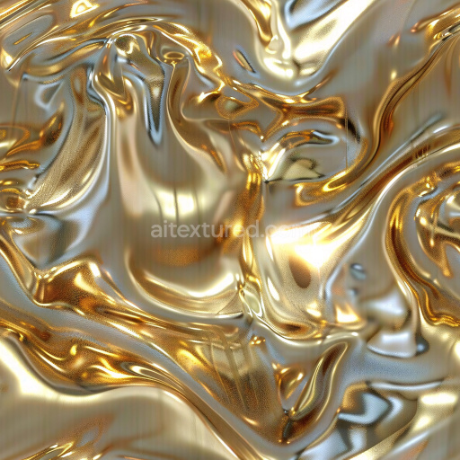 Seamless 3D PBR Texture Featuring Fluid Glossy Gold and Silver Swirls