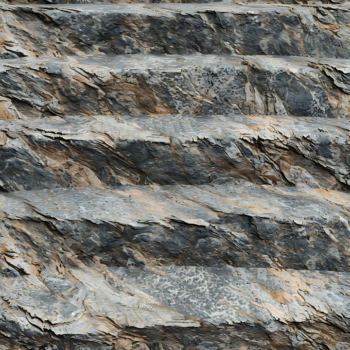 Weathered Layered Stone Cliff Rock with Reactive Surface Details seamless PBR texture preview