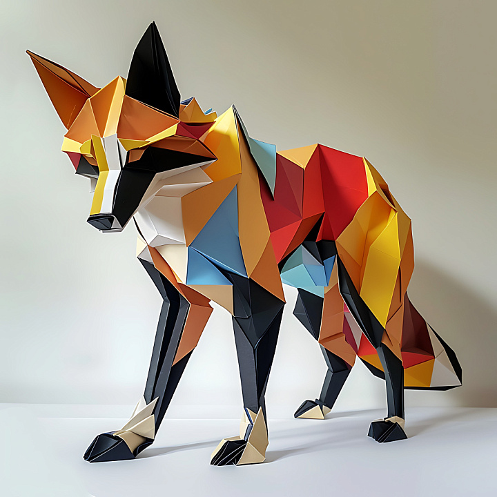 Featuring Geometric Origami-inspired Multicolor Dhole Pattern seamless PBR texture preview