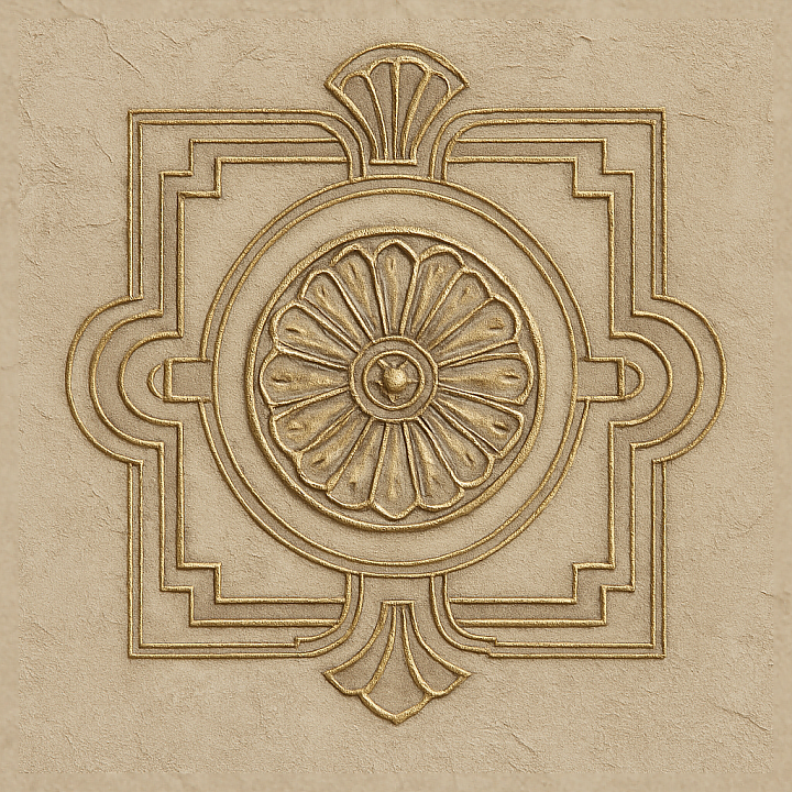 Art Deco Medallion Wallpaper With Textured Plaster Finish And Metallic… seamless PBR texture preview