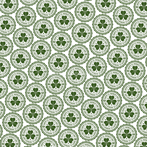 Seamless 3D PBR St. Patrick’s Day Digital Paper Texture with Green Clover Seals