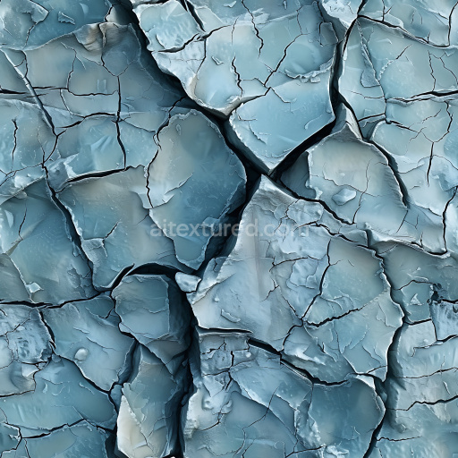Seamless 3D Cracked Blue Plaster PBR Texture with Layered Fractures and Peeling Surface