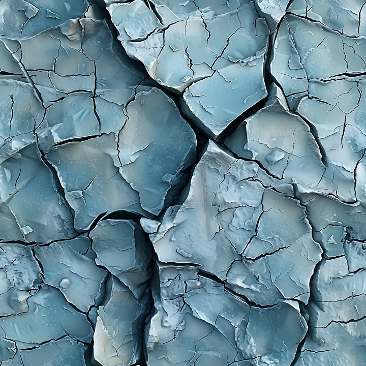 Cracked Blue Plaster with Layered Fractures and Peeling Surface seamless PBR texture preview