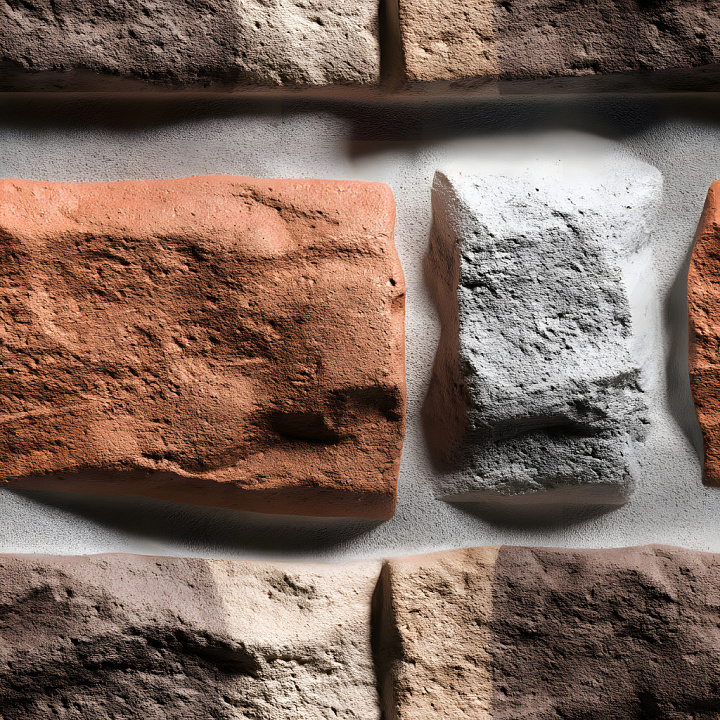 Cracked and Chipped Brick Wall in Warm Earthy Tones seamless PBR texture preview