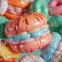 seamless Seamless 3D Inflated Plush Donut PBR Texture in Pastel Colors with Glossy Icing texture 8k free download PBR