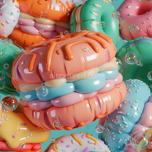 Seamless 3D Inflated Plush Donut PBR Texture in Pastel Colors with Glossy Icing