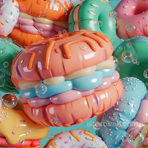Inflated Plush Candy Texture with Glossy Rounded Pillows and Sprinkles seamless Inflated PBR texture