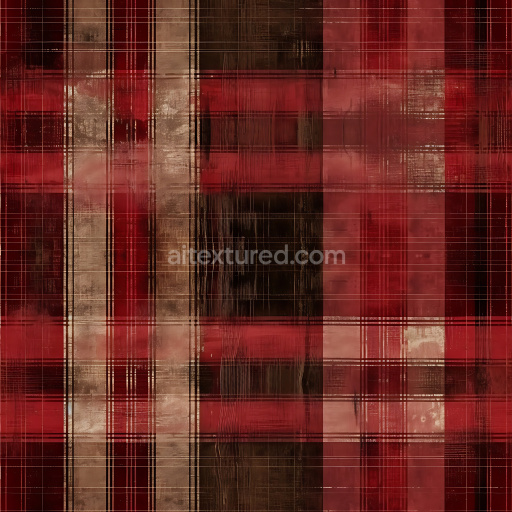 Seamless 3D PBR Texture of Distressed Red and Brown Plaid Fabric