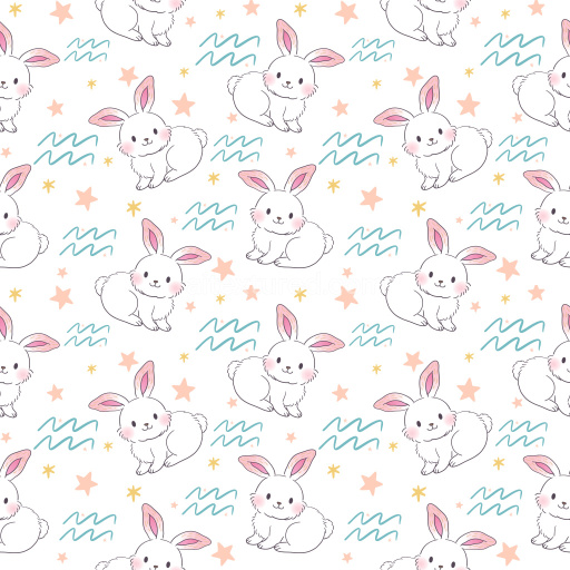 Pattern Bundle - Seamless 3D Pattern PBR Texture Featuring Cute Hand-drawn White Bunnies with Pastel Stars… texture preview