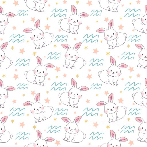 Pattern PBR Texture Featuring Cute Hand-drawn White Bunnies with Pastel Stars and Scribbl… seamless Pattern Bundle PBR texture