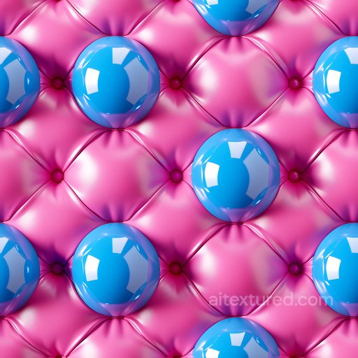 Inflated Vinyl PBR Texture Featuring Pink Quilted Padding and Glossy Blue Puffy Buttons seamless Inflated PBR texture