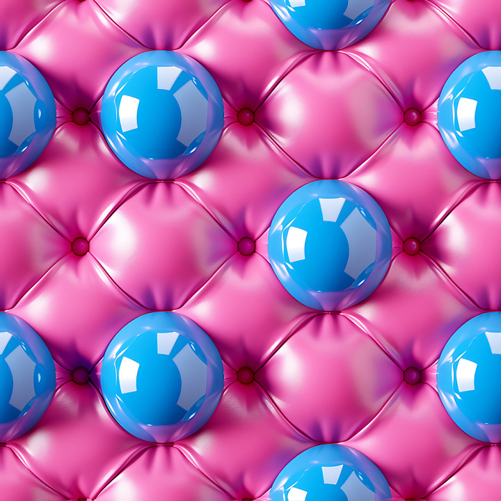 Inflated Vinyl Featuring Pink Quilted Padding and Glossy Blue Puffy But… seamless PBR texture preview