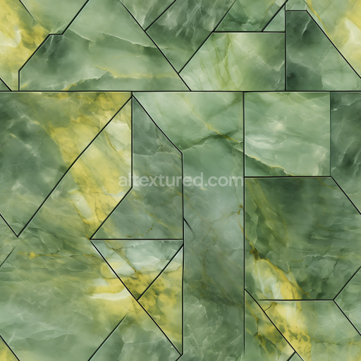 Seamless 3D Green and Yellow Marble Tiles PBR Texture with Polished Stone Pattern