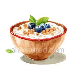 seamless Breakfast Wheat Bran Cereal Bowl with Blueberries and Green Leaves Illustration texture 8k free download PBR