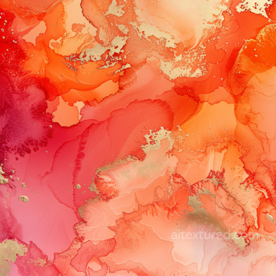 Alcohol Ink PBR Texture Featuring Vibrant Red-Orange Fluid Swirls with Gold Accents Alcohol ink texture preview