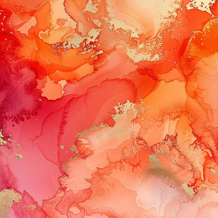Alcohol Ink Featuring Vibrant Red-Orange Fluid Swirls with Gold Accents seamless PBR texture preview