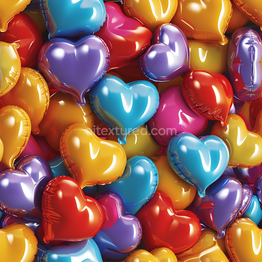 Seamless 3D Inflated Heart-Shaped Vinyl Balloons PBR Texture in Vibrant Colors