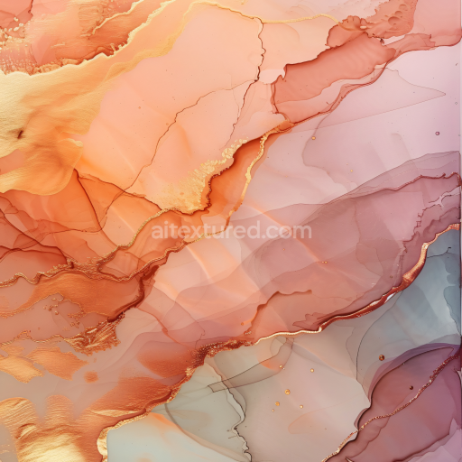 Seamless 3D Alcohol Ink PBR Texture Featuring Peach Tones and Metallic Gold Veins