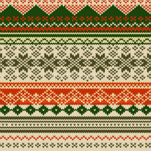Seamless 3D PBR Texture of Knitted Christmas Pattern Fabric with Red, Green, Beige Colors