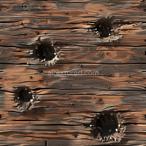 Seamless 3D PBR Cracked Wood Texture Featuring Deep Holes and Weathered Grain